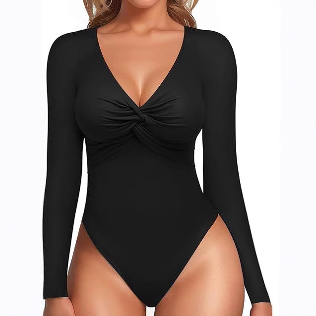 Women's Deep V-Neck Slim-Fit Long-Sleeve Jumpsuit