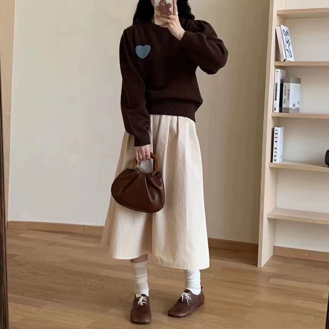 Korean Sweet Heart Embroidered Knit Sweater