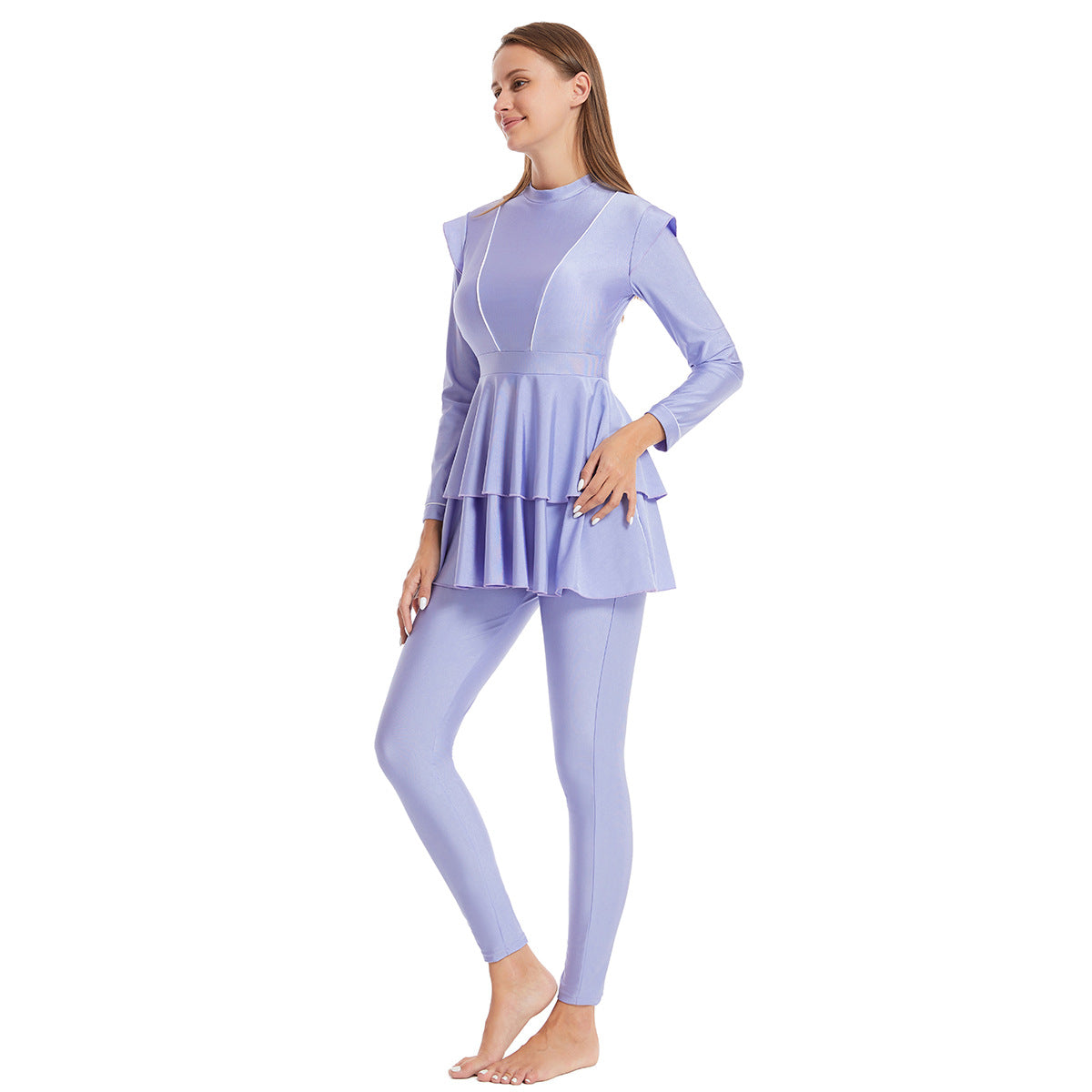 Modest Striped Three-Piece Conservative Swimsuit
