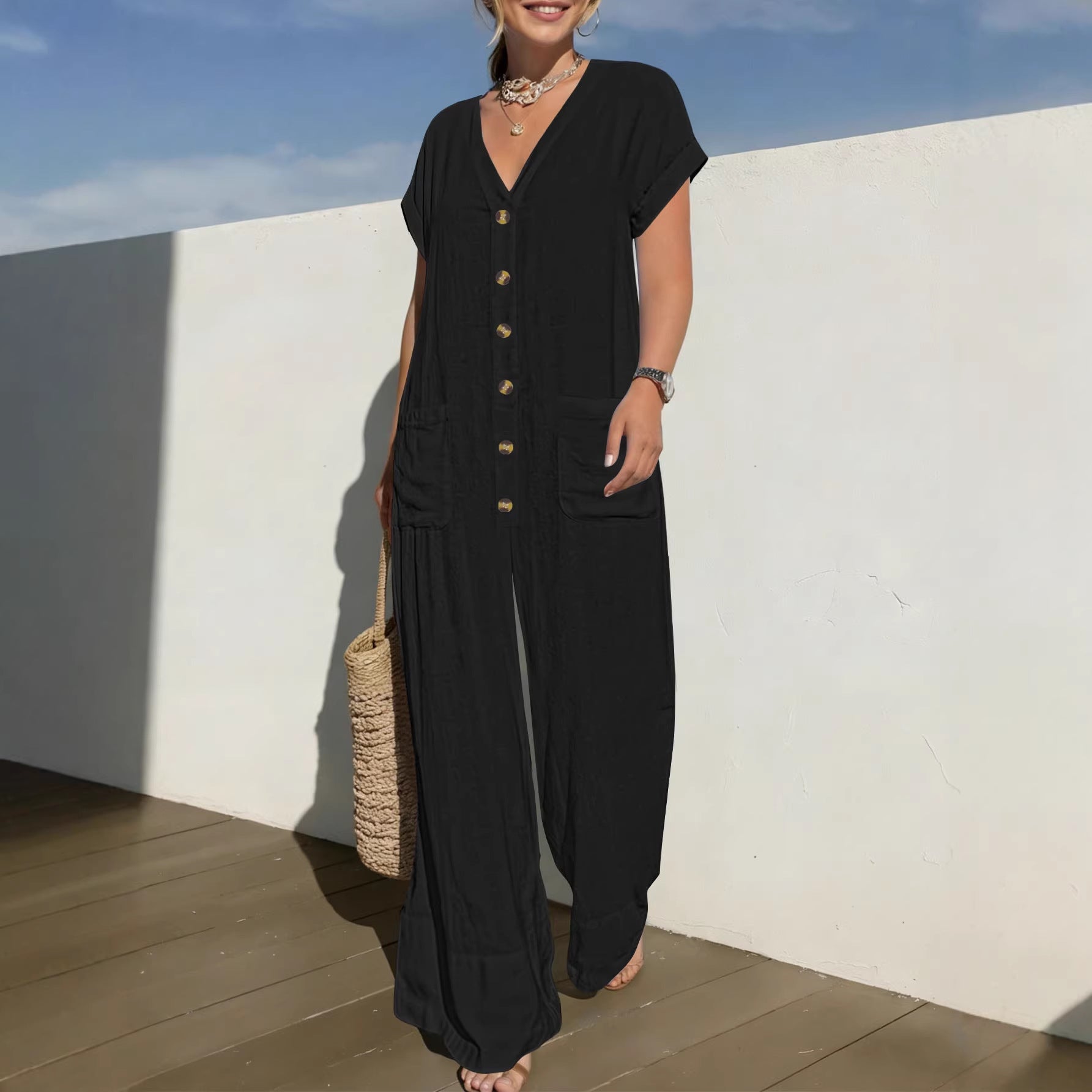 Batwing-sleeve Wide-leg Jumpsuit For Women