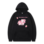 Cozy Strawberry Milk Print Oversized Hoodie