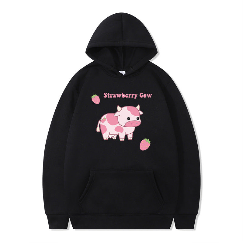Cozy Strawberry Milk Print Oversized Hoodie