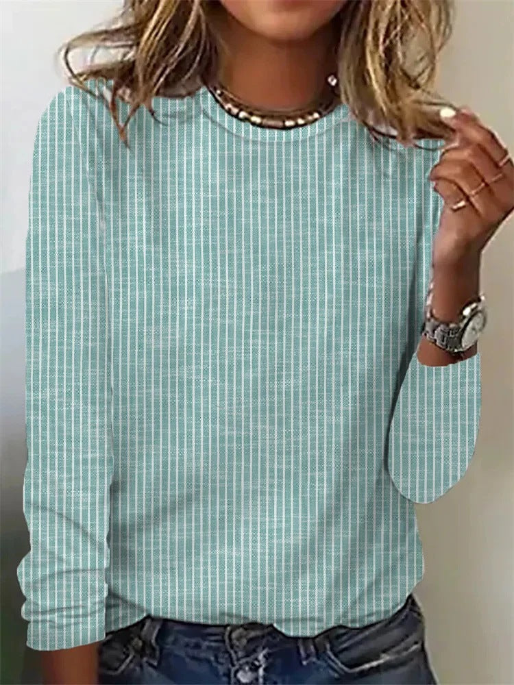 Women's Striped Round Neck Loose Casual Long-Sleeve T-Shirt