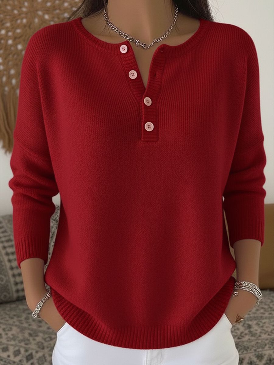 Woolen Button V-neck Women's Sweater