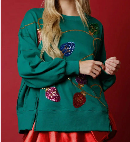 Women's Christmas Sequin Long Sleeve Pullover Hoodie