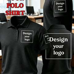Customizable White Men's Polo Shirt with Front Chest, Sleeve, and Back Printing
