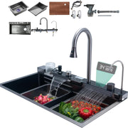 Stainless Steel Smart Kitchen Sink with Pull-Out Faucet and Accessories