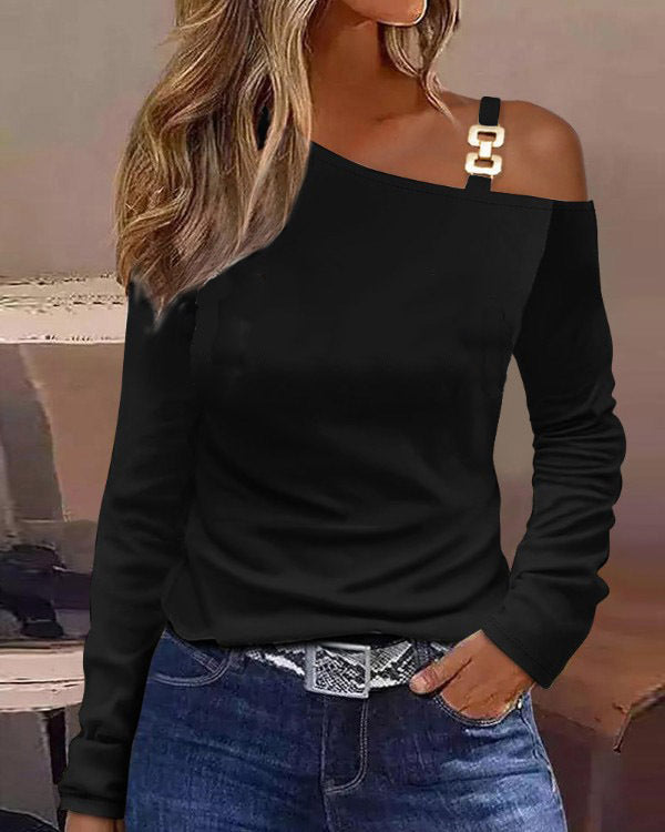Women's Asymmetrical Diagonal Collar Pullover Shirt