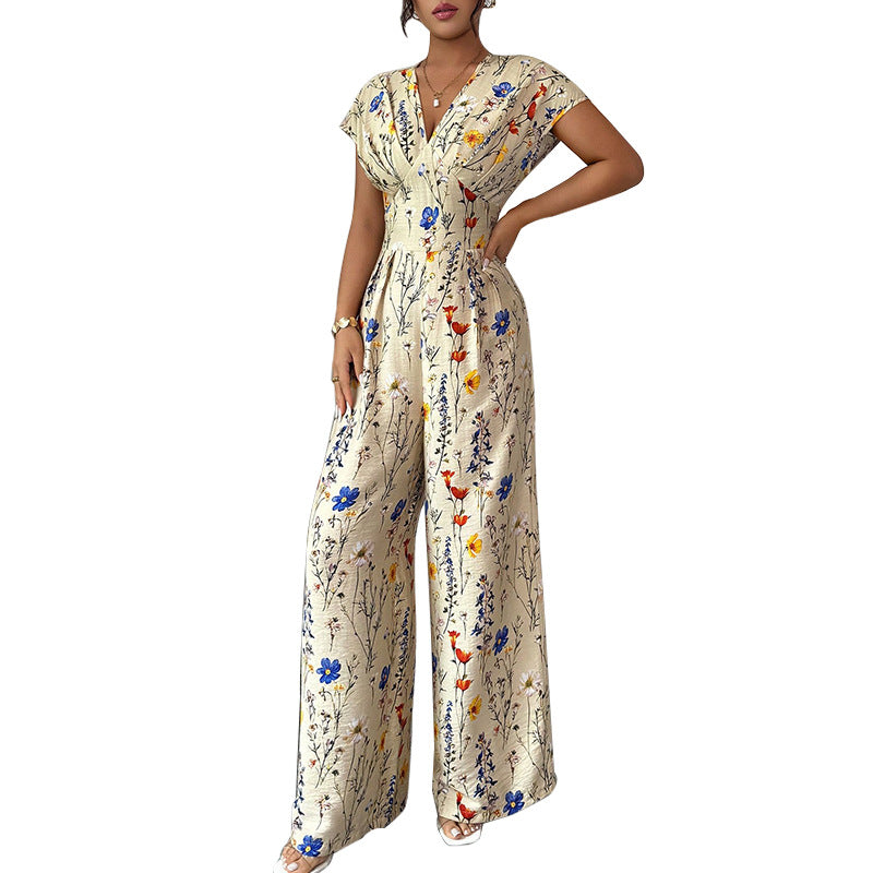 Chic Waist-Cinching Wide-Leg Short Sleeve Romper