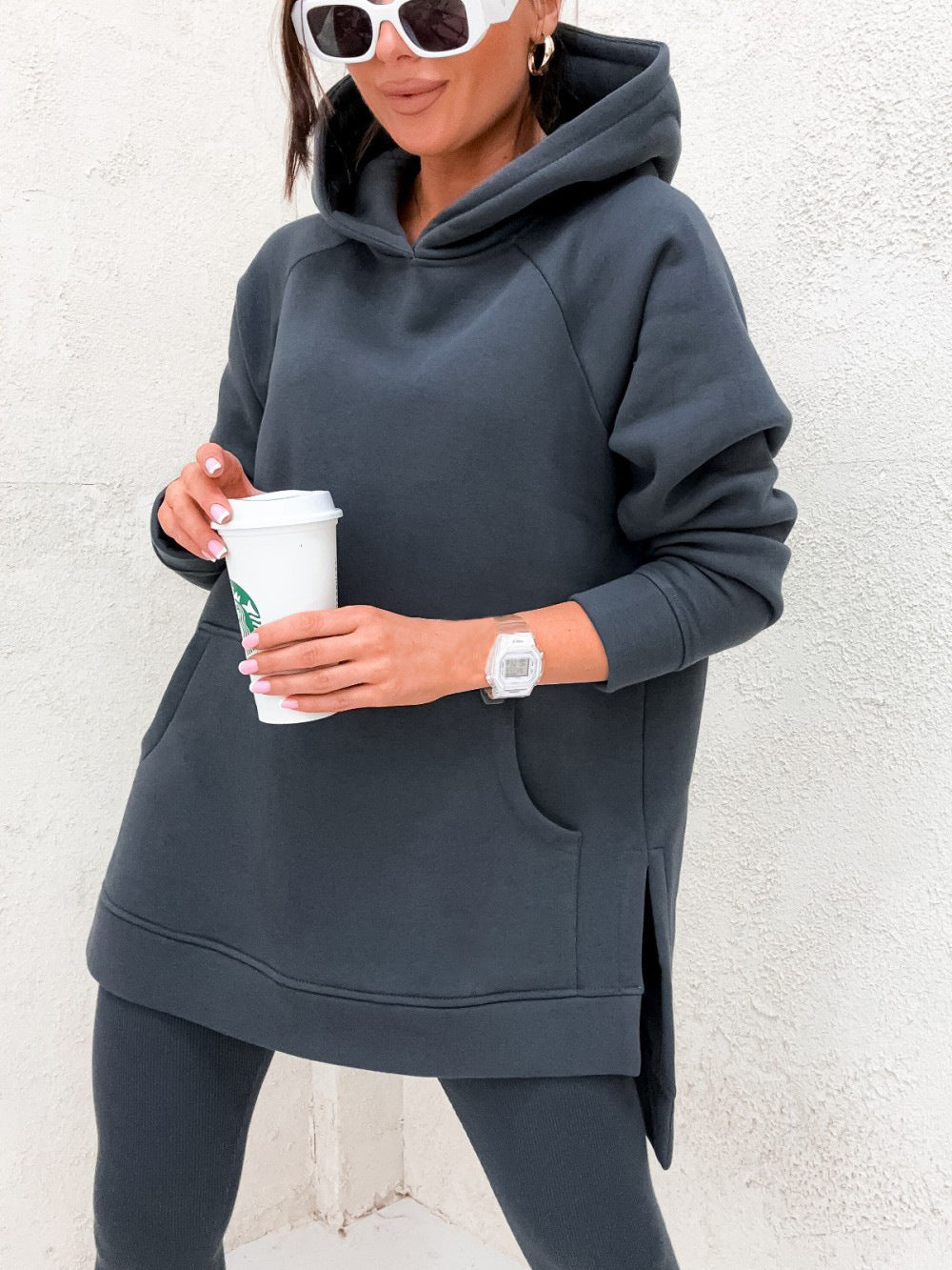 Women's Solid Color Casual Loose Hooded Sweatshirt