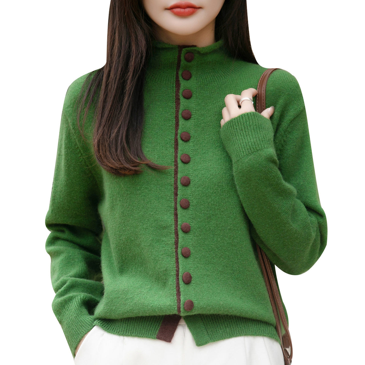 Old Money Style Color-block Knitted Cardigan Womens Chic Contrasting Color Sweater Coat