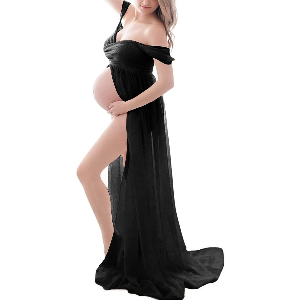 Elegant Strapless Chiffon Maternity Dress for Photoshoot
