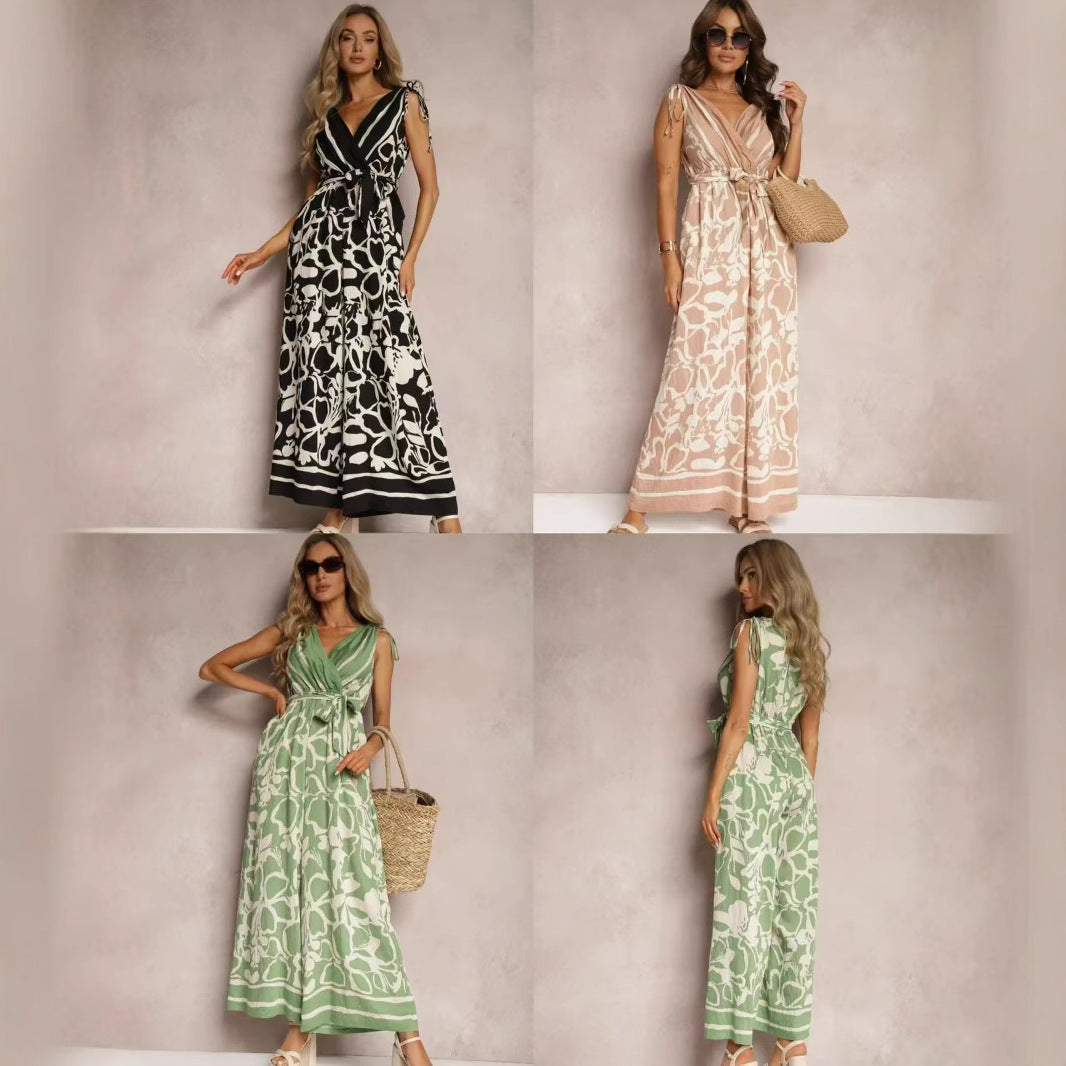 Chic V-Neck Printed Sleeveless Jumpsuit for Women