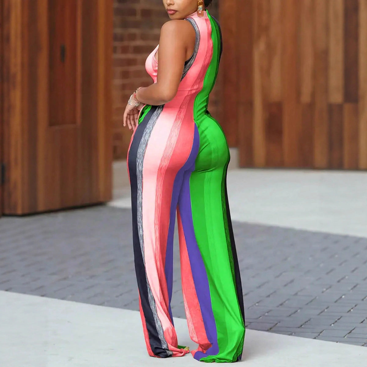 Sassy Rainbow Striped Bodycon Jumpsuit
