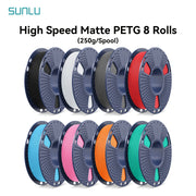 8‑Pack Matte PETG 3D Printer Filament – Fast 600 mm/s Printing, 8 Colors, 250 g Rolls