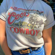 Vintage Cowboy Rodeo T-Shirt – Soft Cotton, Khaki, Women’s Short Sleeve