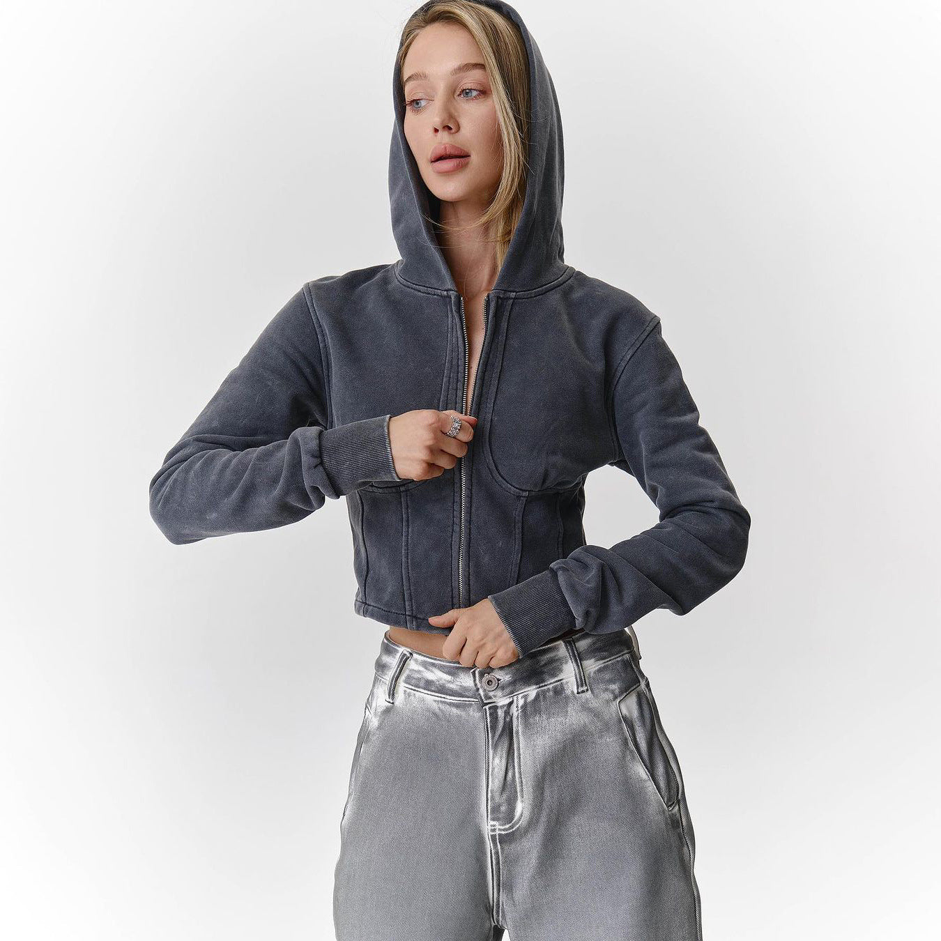 Distressed Hooded Cotton Pullover Sweater