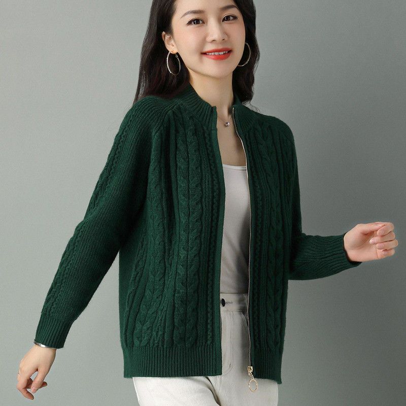 Women's Solid Color Zipper Sweater Loose Long Sleeve Jacket