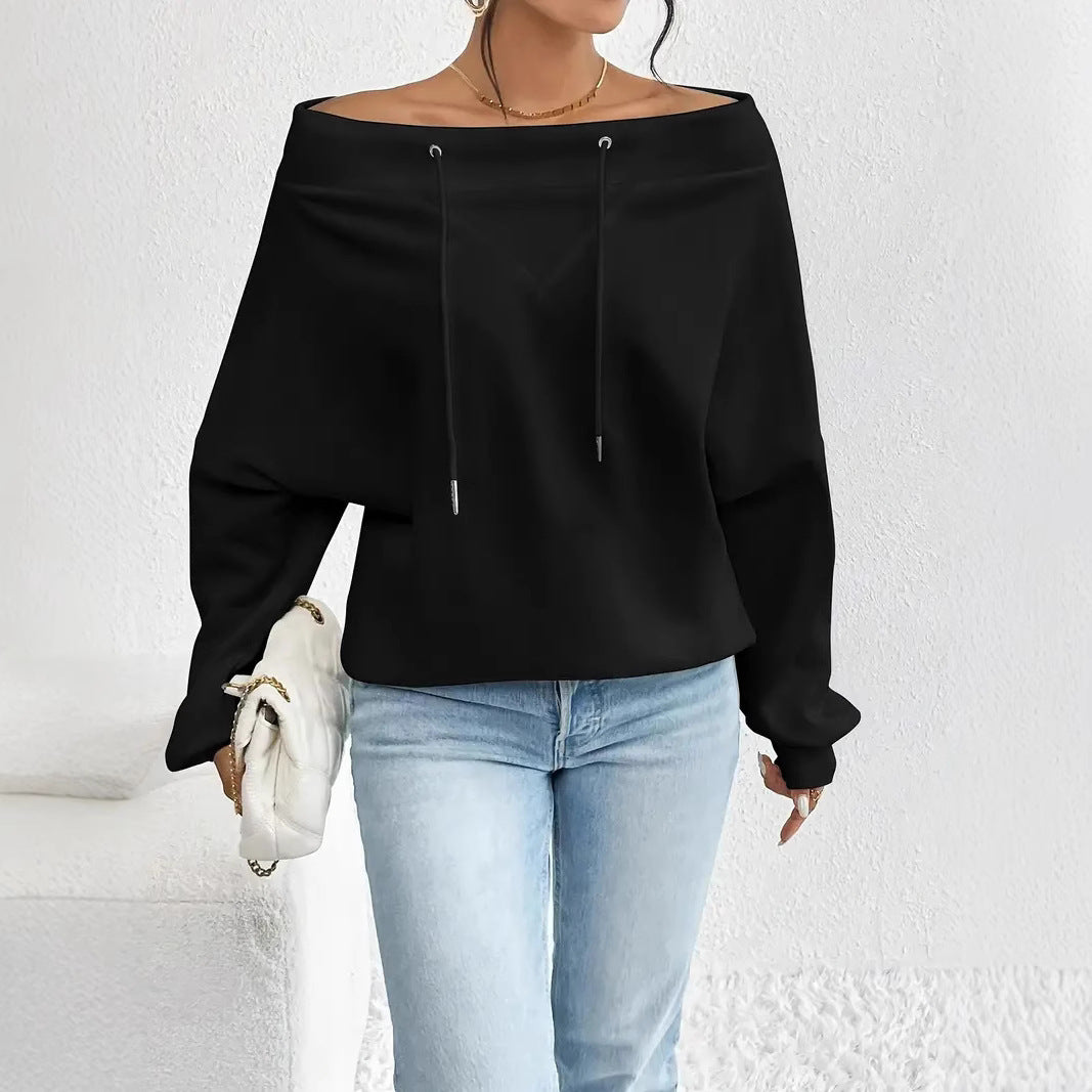 Plus Size Off-Shoulder Drawstring Casual Top