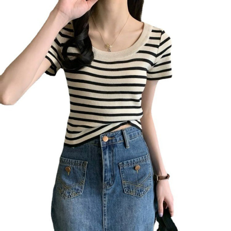 Casual Slim-Fit Striped Short-Sleeve Tee