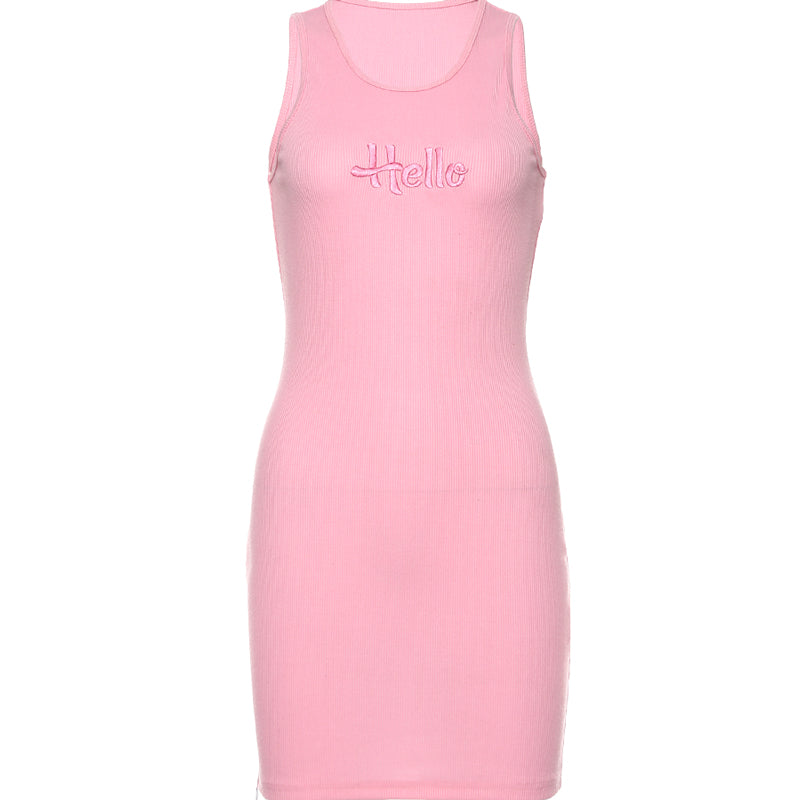 Strange force girl pink knit dress waist shows thin letter waistcoat zipper