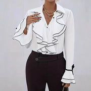 Solid Color Casual Ruffled Flared Sleeve Shirt Top