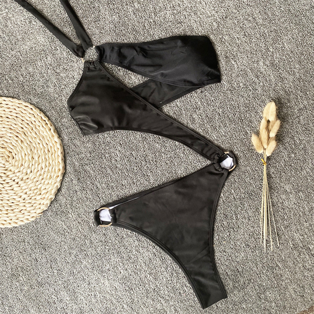 Chic High-Waist Irregular Split Bikini Swimsuit