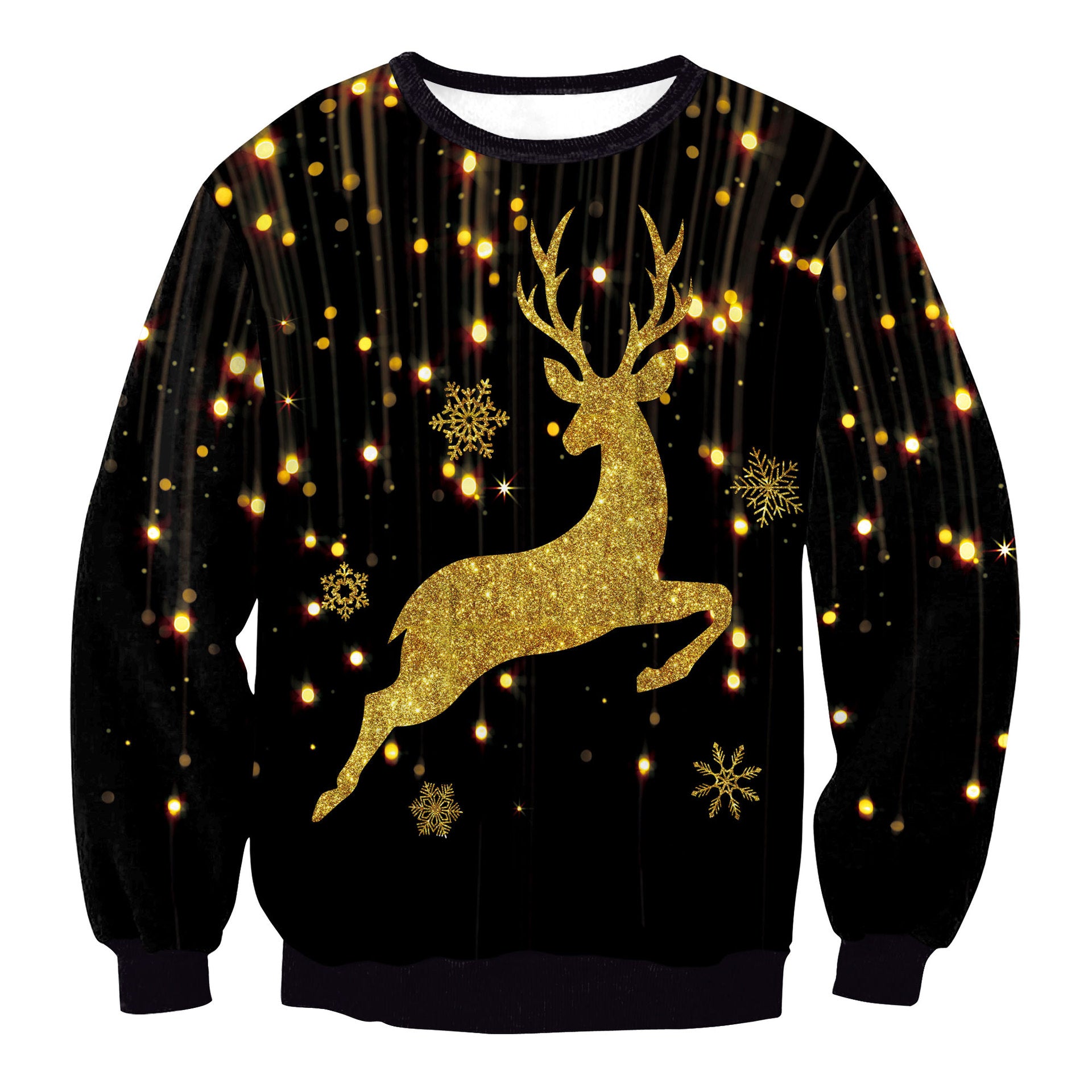 Festive Christmas Elk Print Crewneck Women's Sweater