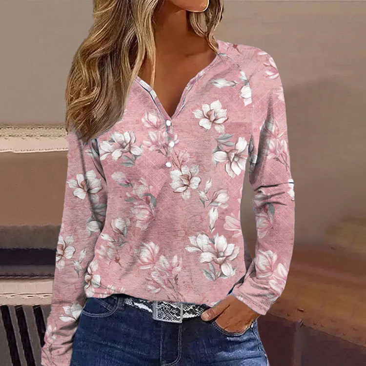 Vintage Floral V-Neck Long Sleeve Top