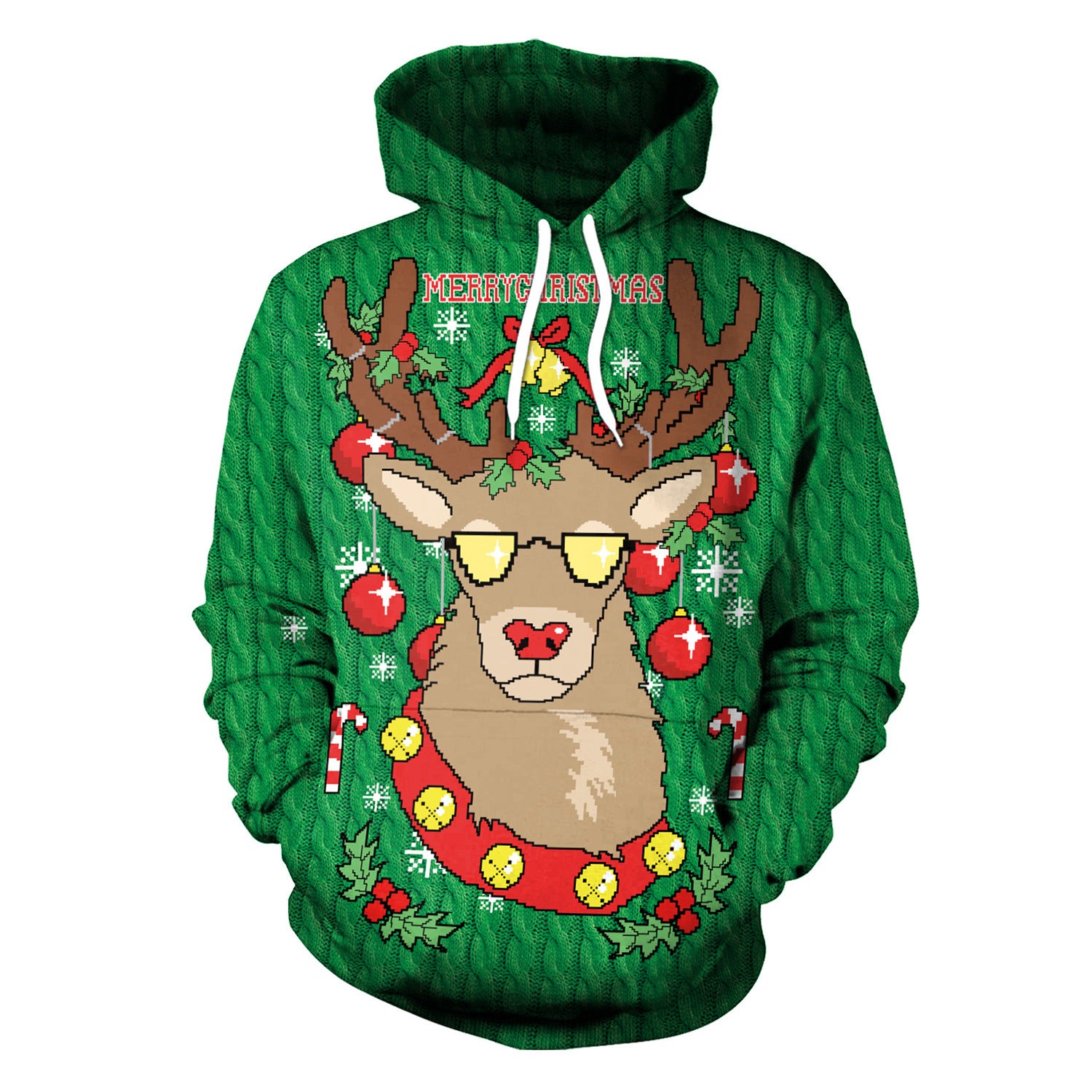 Women's Festive Christmas Hooded Digital Print Loose Sweatshirt