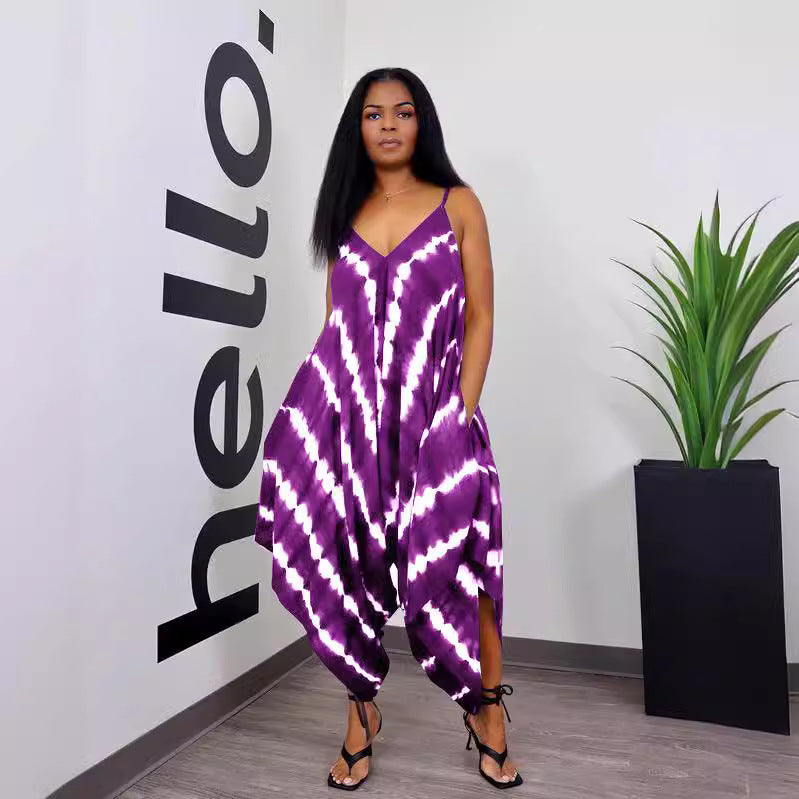 Chic Printed Sleeveless Split Jumpsuit