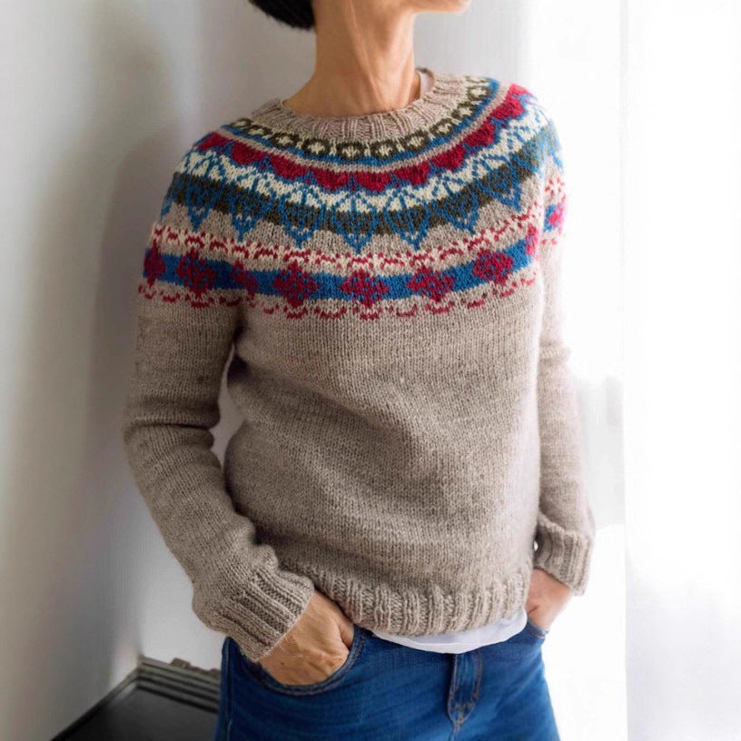 Women's Round-neck Color-block Loose Sweater
