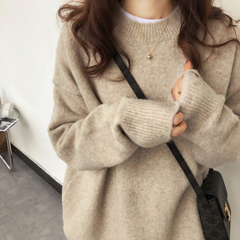 Solid Color Pullover Soft Glutinous Thickened Women's Round Neck Sweater
