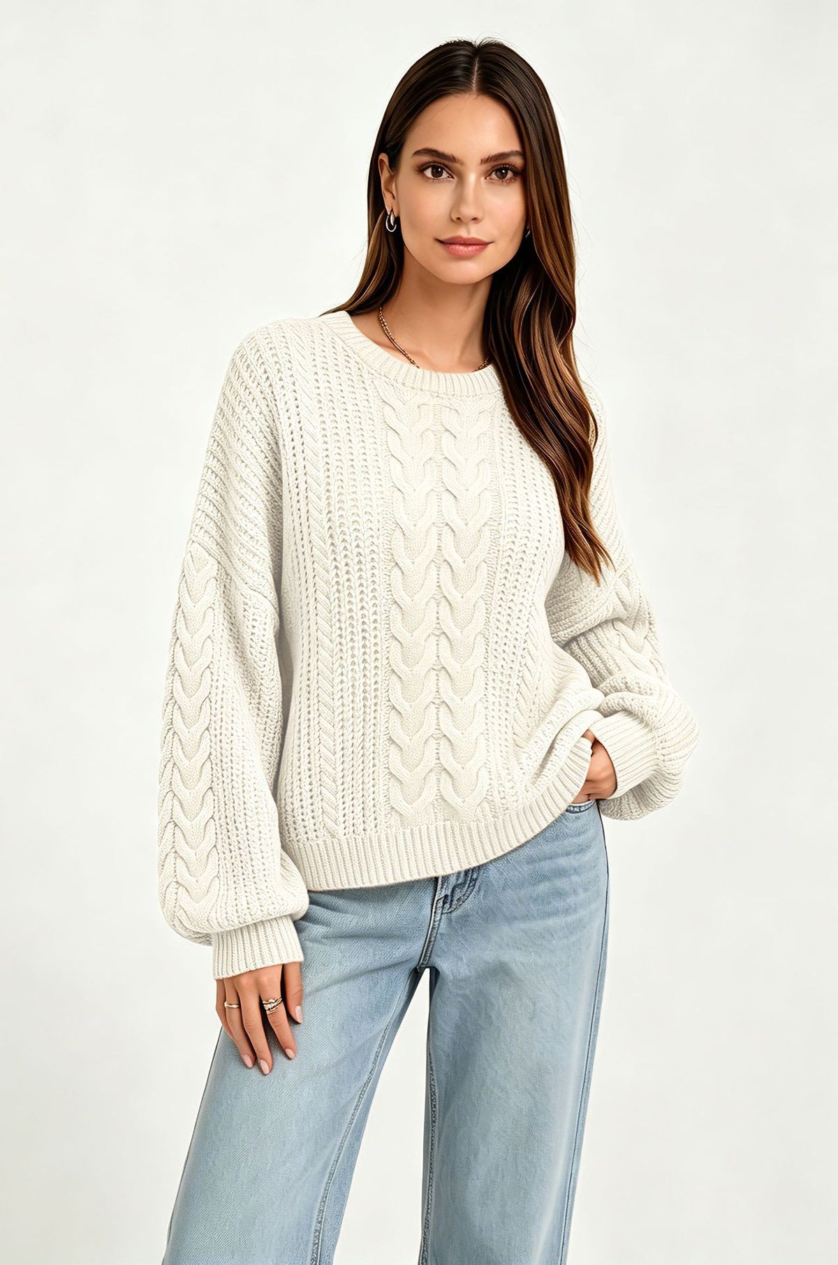 Womens Fallwinter New Arrival Solid-color Crew-neck Pullover Sweater