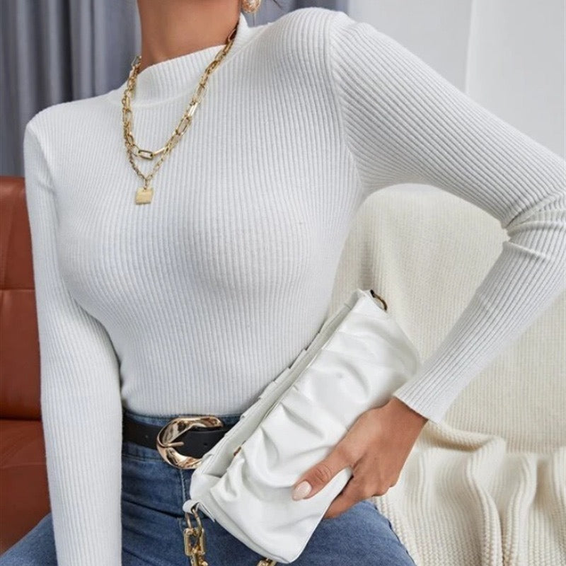 Autumn and Winter Thin Half Turtleneck Slim Fit Sweater Women