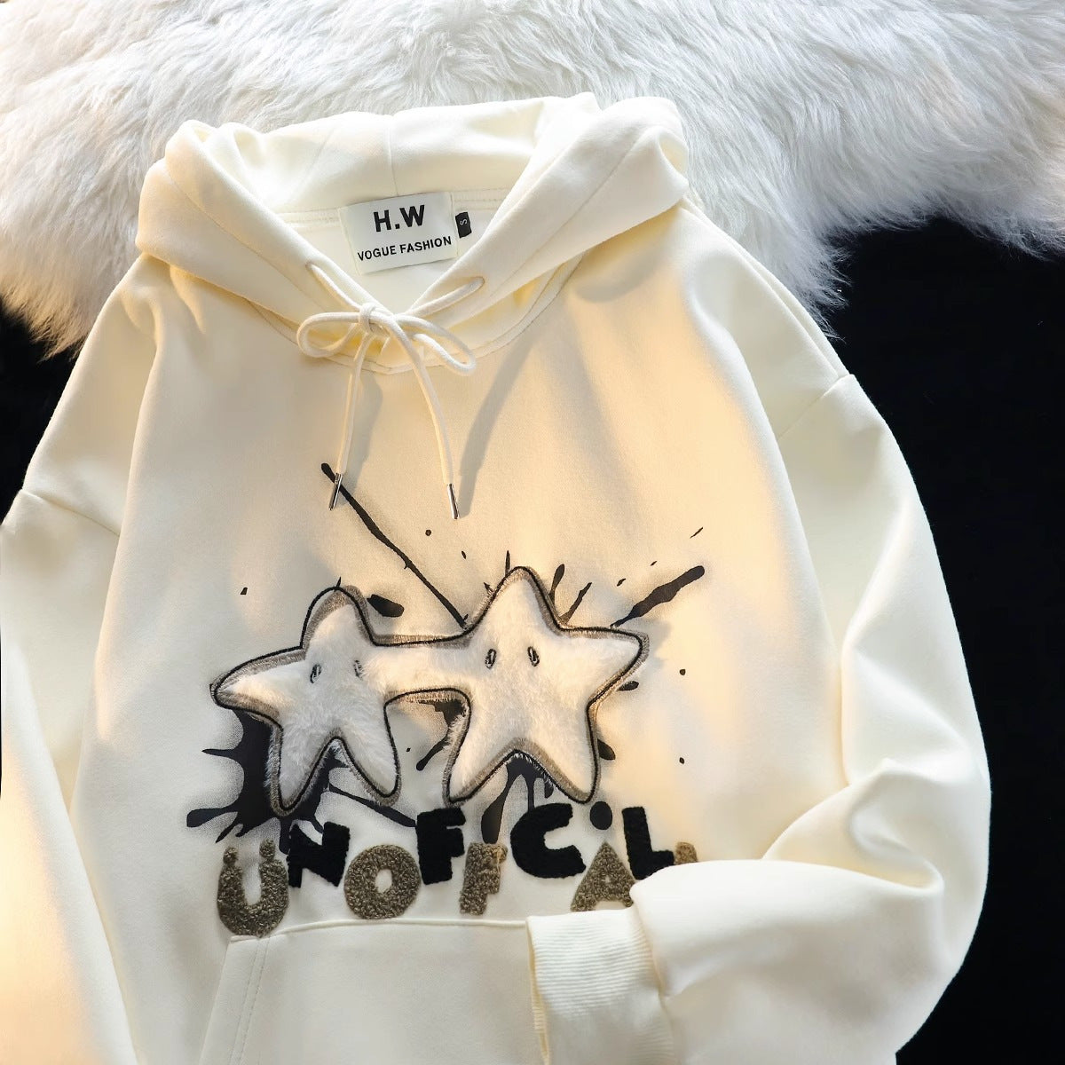 Women's Streetwear Flocked Star Graphic Hoodie