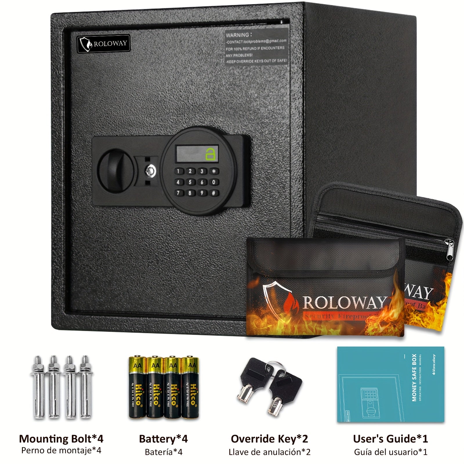 Heavy-Duty Fireproof Steel Safe with Cash Bag | Secure Home Safe Box with Keypad & Key Lock, Ideal for Storing Money, Documents, and Valuables