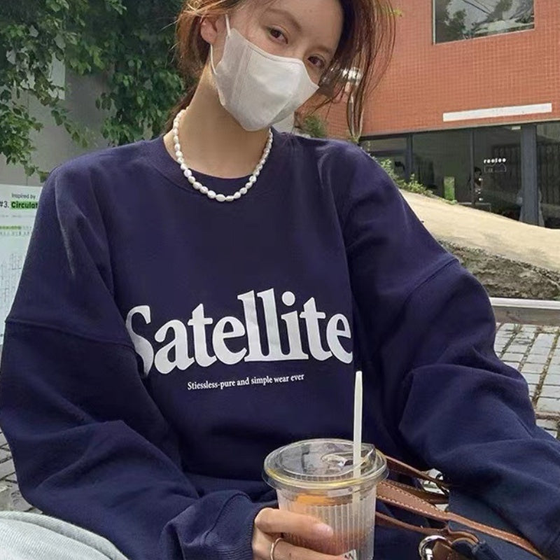 Retro Letter Knit Pullover Loose Fall Sweater