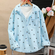 Girls' Spring and Autumn Shirt with Bow Tie Collar