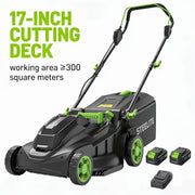21V Cordless Walk‑Behind Lawn Mower 17"/13" Cutting Width with Brushless Motor, 2‑in‑1 Mulching and Bagging, 5‑Level Height Adjustment