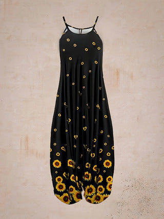 Boho Printed Harem Drop-Crotch Jumpsuit