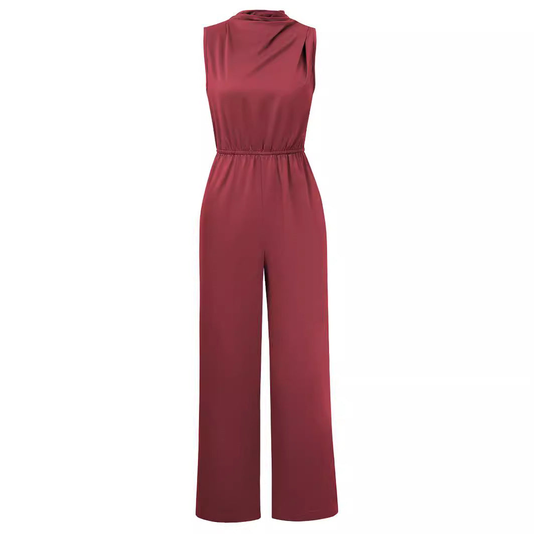 Women's Solid Color Hollow-Out Sleeveless Jumpsuit