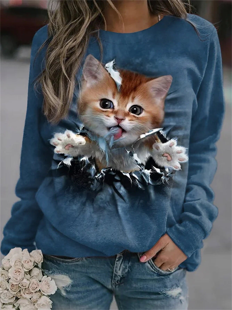 Women's Loose Animal Print Long Sleeve Sweatshirt