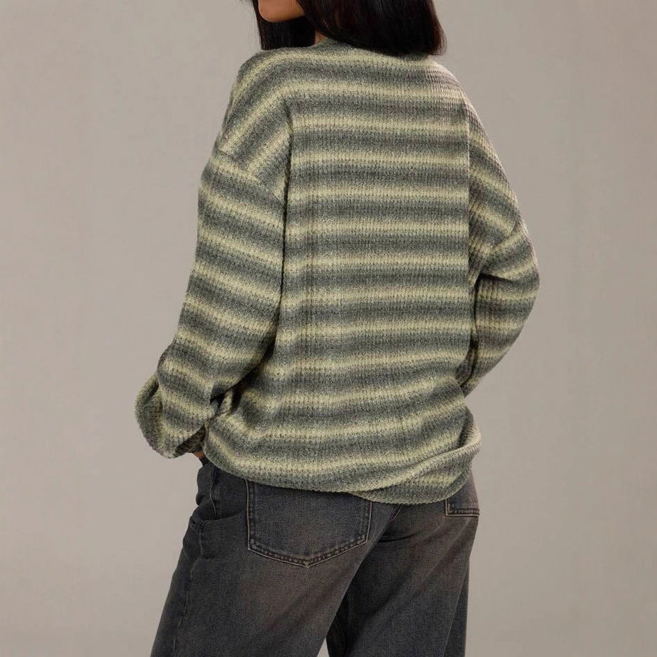 Casual Elegant Round Neck Striped Pullover Knitted Sweater