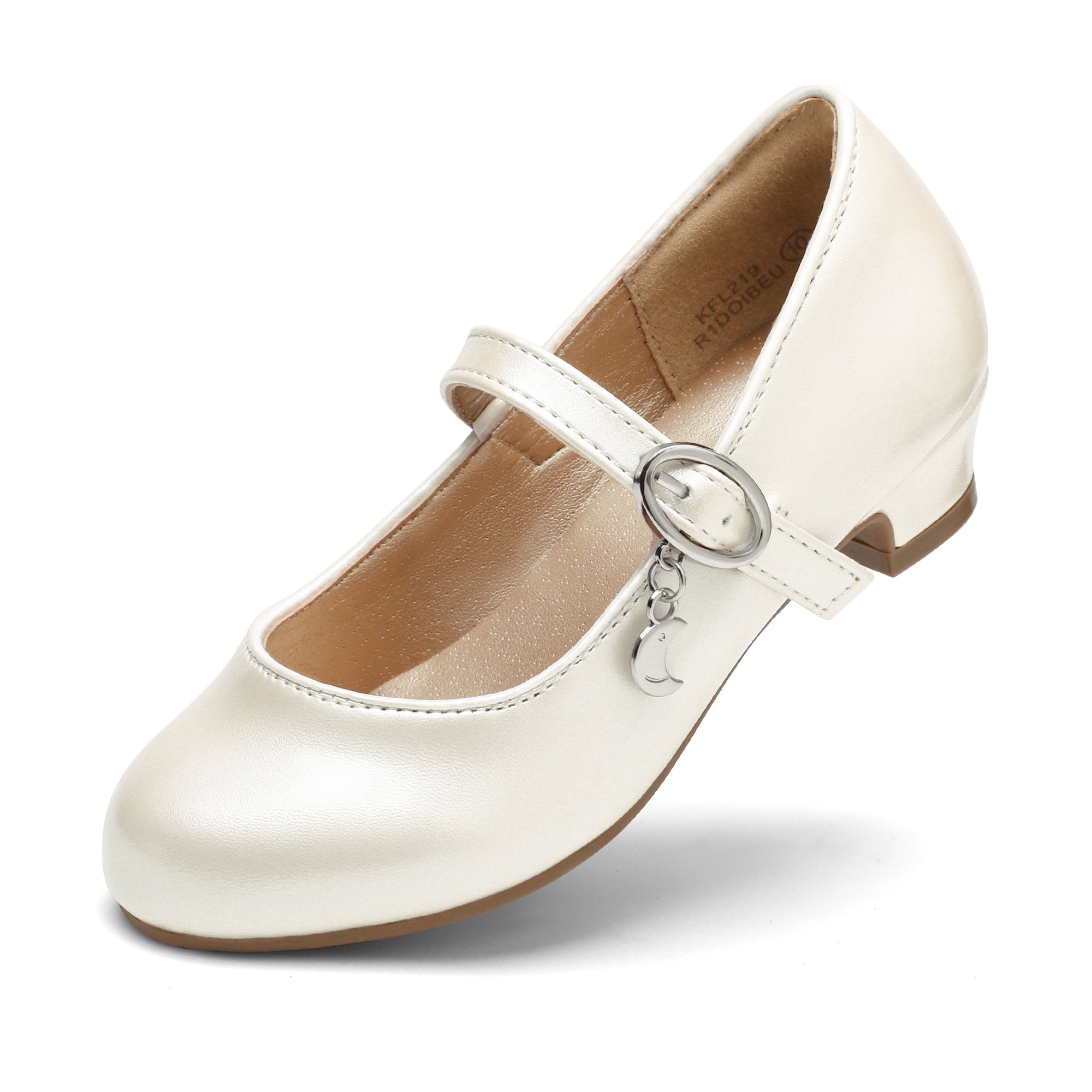 Girls Mary Jane Low Heel Dress Shoes with Princess Flower Detail – Slip‑On Round Toe Ballet Flats for Toddlers and Kids