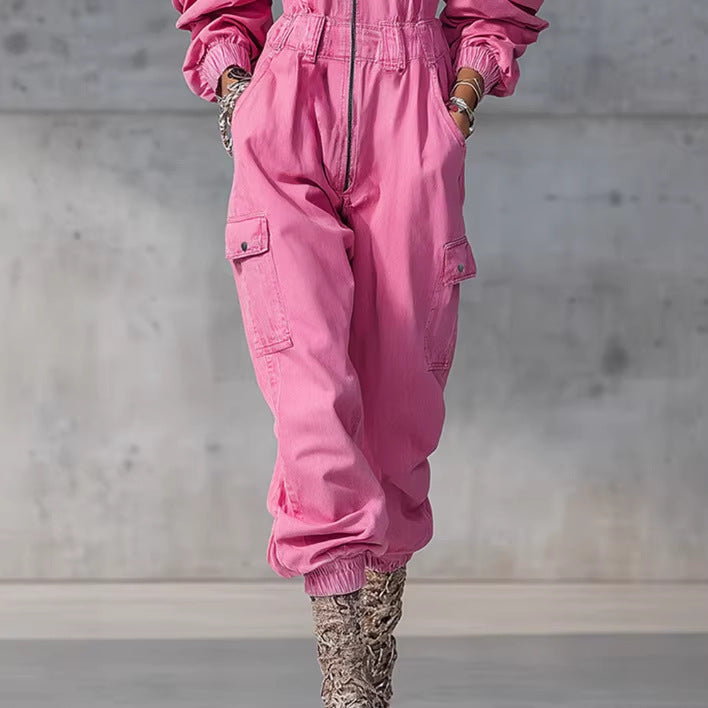 Slim-fit Denim Jumpsuit With Patchwork Design