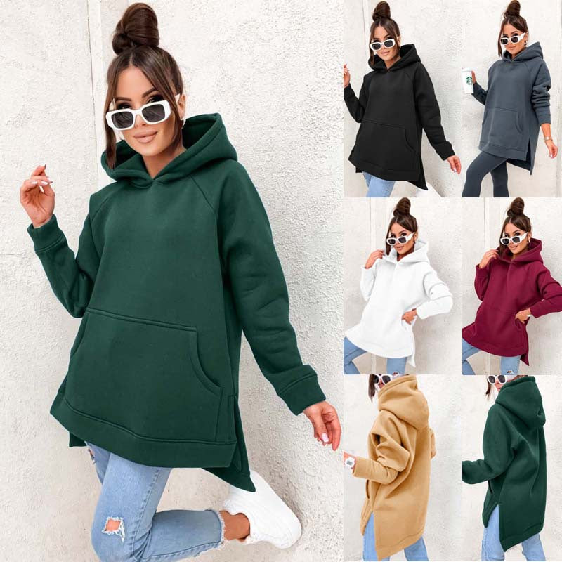 Women's Solid Color Casual Loose Hooded Sweatshirt