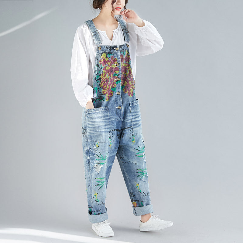 Women's Plus Size Distressed Denim Overalls