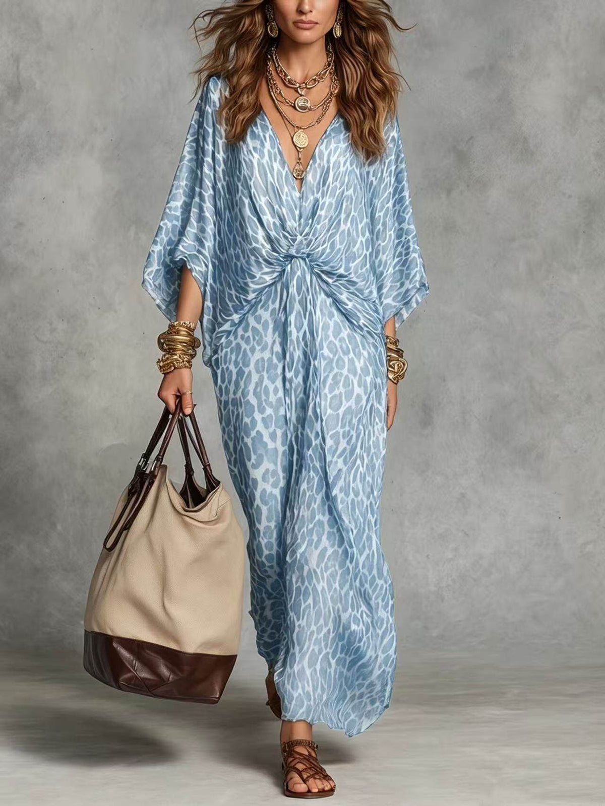 Plus-Size Leopard V-Neck Midi Dress
