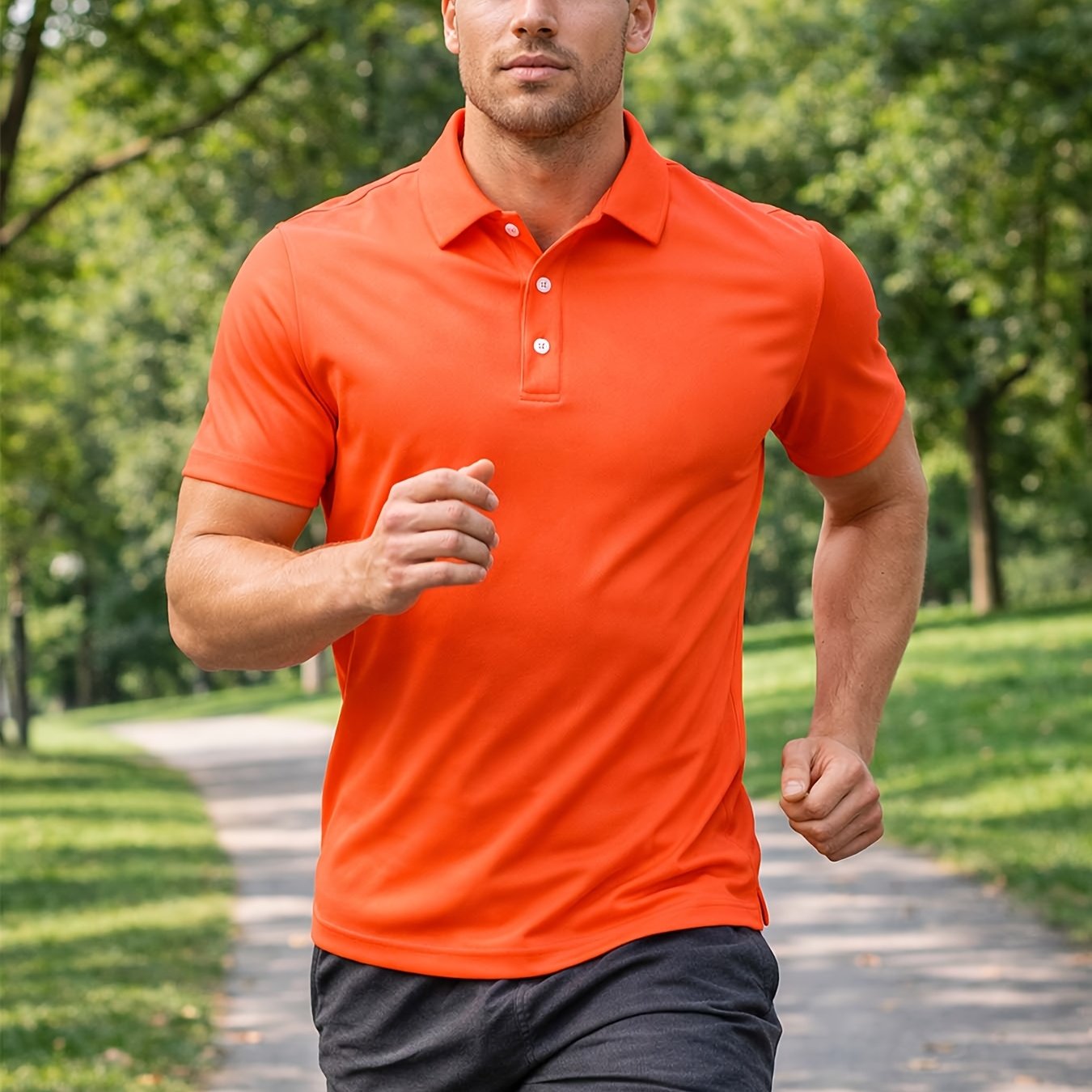Men's Short Sleeve Button-Up Collar Polo Shirt in Polyester